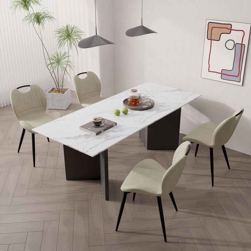 The modern dining chairs are covered by water-resistant quality leather, Armless Design ,Long-lasting Materials