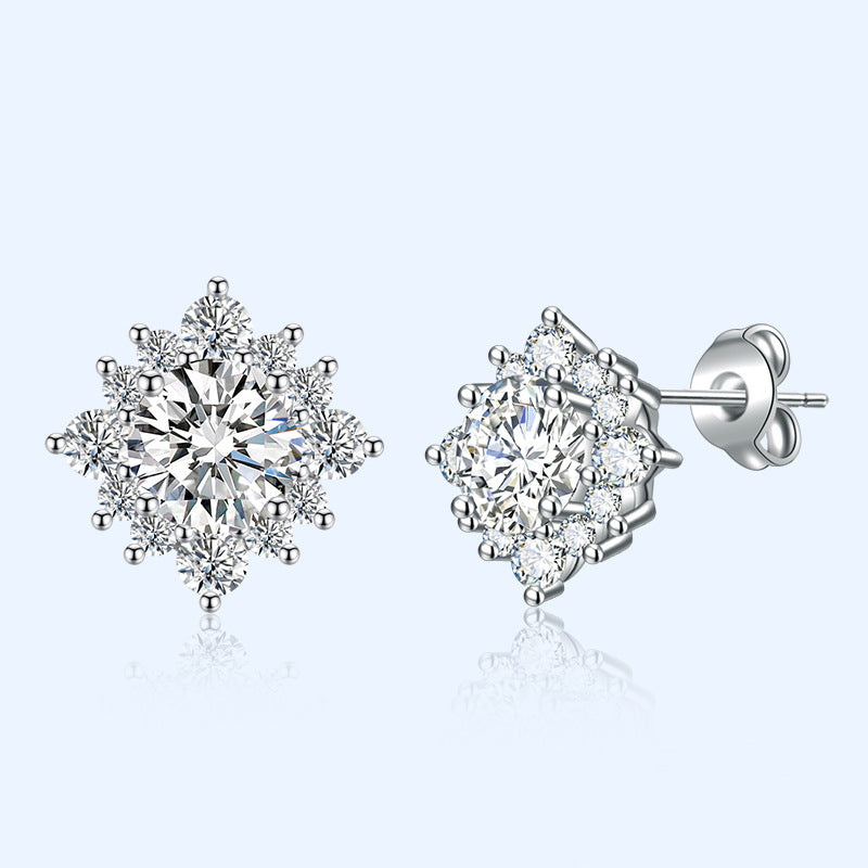 Sterling Silver Needle Moissanite Simple Flower Stud Earrings