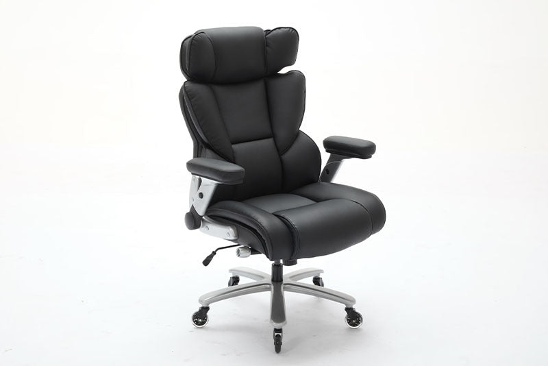 Big And Tall Office Chair 500lbs With Adjustable Lumbar Support, Executive Office Chair With Flip-up Armrest And Wider Seat, Ergonomic Leather Chair Breathable
