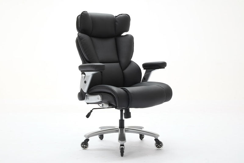 Big And Tall Office Chair 500lbs With Adjustable Lumbar Support, Executive Office Chair With Flip-up Armrest And Wider Seat, Ergonomic Leather Chair Breathable