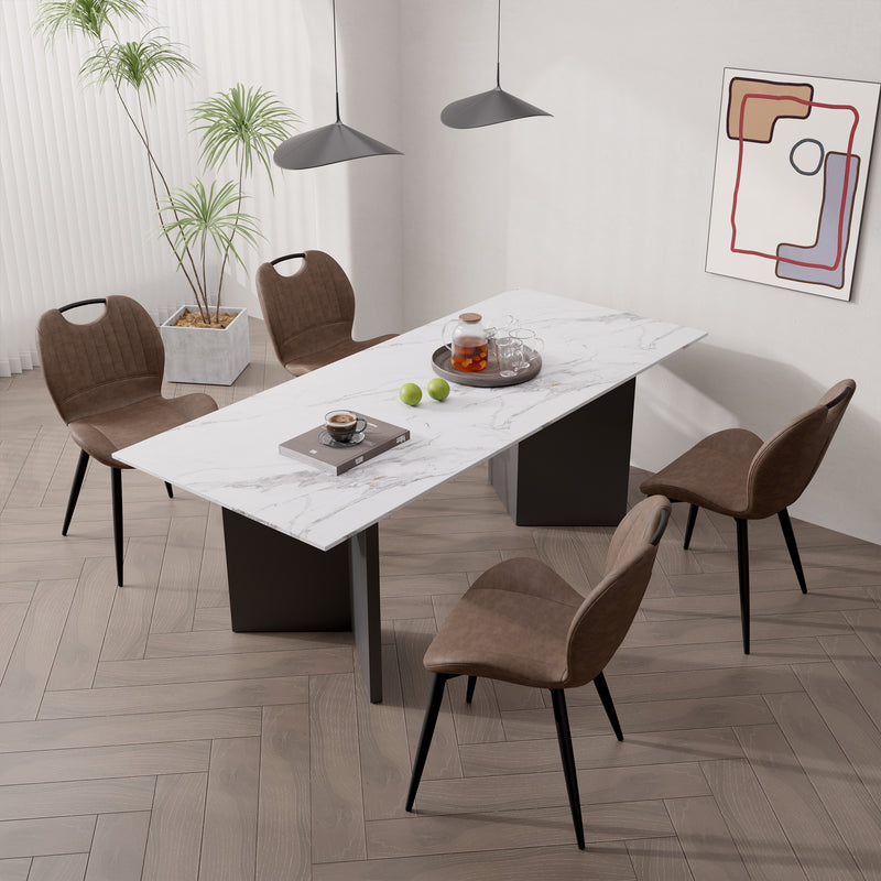 The modern dining chairs are covered by water-resistant quality leather, Armless Design ,Long-lasting Materials