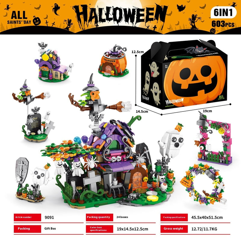 Halloween Pumpkin House Ghost House Building Blocks – Spooky Haunted House DIY Toy Set