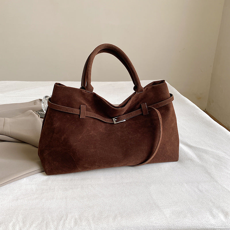 Decorative Design Solid Faux Suede Handbag Large Capacity Casual Tote Bags For Women Tote Design Portable Shoulder Bag
