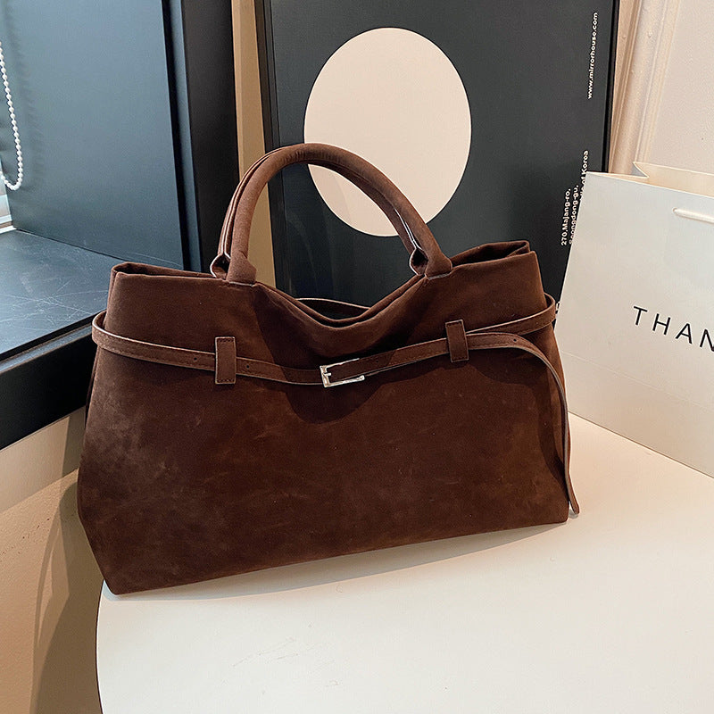 Decorative Design Solid Faux Suede Handbag Large Capacity Casual Tote Bags For Women Tote Design Portable Shoulder Bag