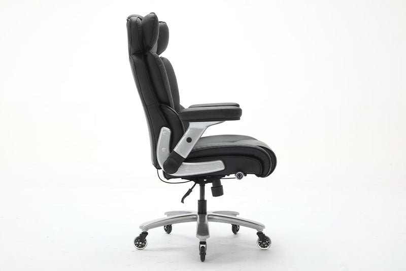 Big And Tall Office Chair 500lbs With Adjustable Lumbar Support, Executive Office Chair With Flip-up Armrest And Wider Seat, Ergonomic Leather Chair Breathable