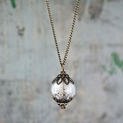 Vintage Handmade Fashion Dandelion Seed Glass Necklace