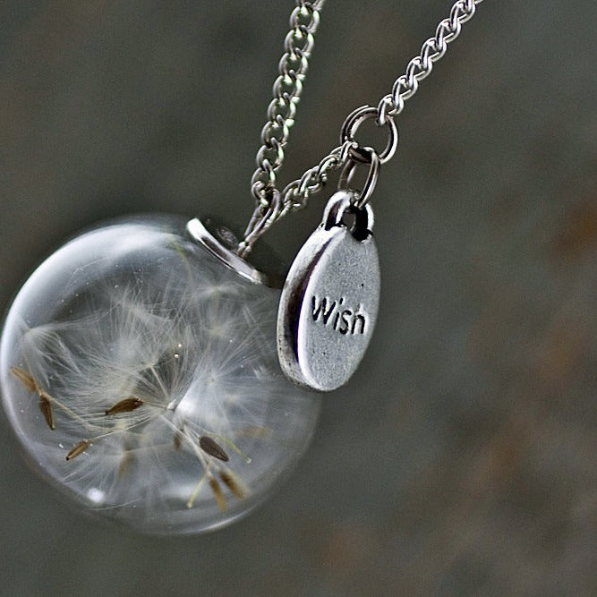 Vintage Handmade Fashion Dandelion Seed Glass Necklace