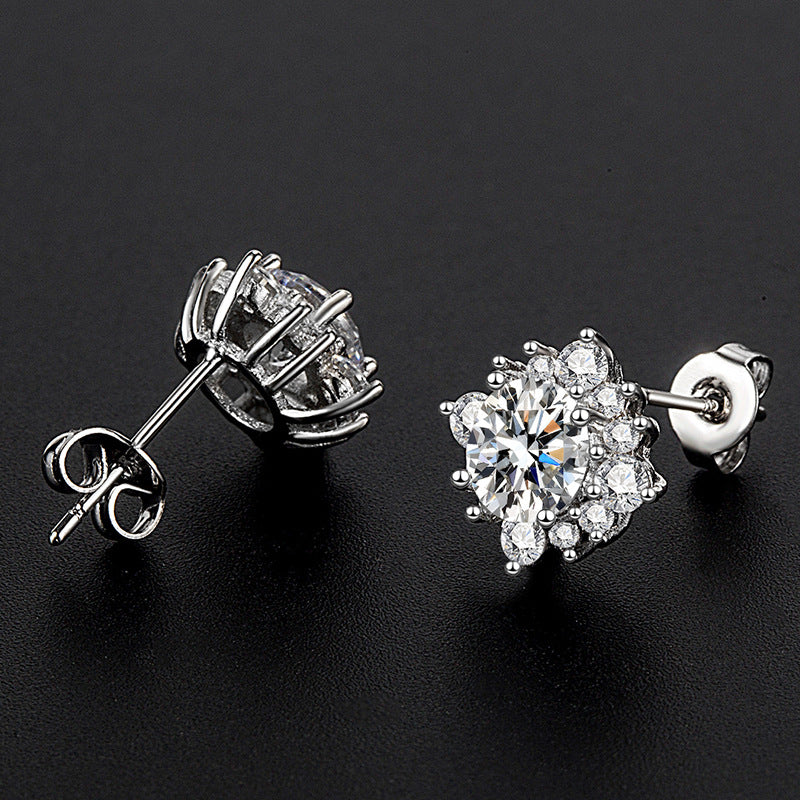 Sterling Silver Needle Moissanite Simple Flower Stud Earrings