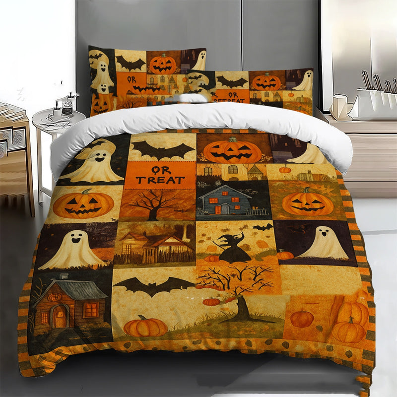Wansheng Halloween Pumpkin Ghost Bedding Set – 3 Piece Digital Printed Duvet Cover & Pillowcases
