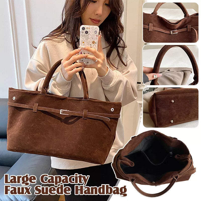 Decorative Design Solid Faux Suede Handbag Large Capacity Casual Tote Bags For Women Tote Design Portable Shoulder Bag