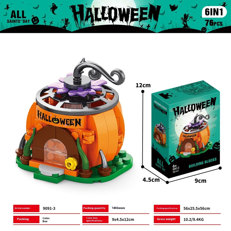 Halloween Pumpkin House Ghost House Building Blocks – Spooky Haunted House DIY Toy Set